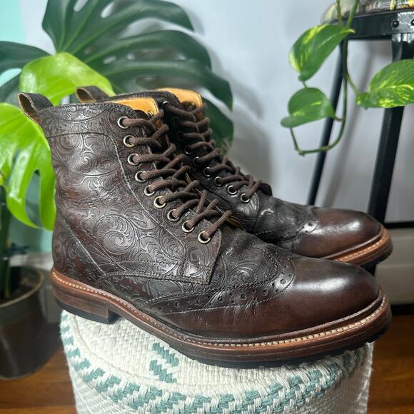 Stacy Adams Brown Embossed Leather Wingtip Boots main image 11